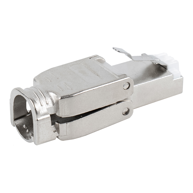 หัวเข็มขัดโลหะป้องกัน Cat6A ตัวเชื่อมต่อ RJ45 โดยไม่ต้องใช้เครื่องมือ RJ-602S-2-C6A หัวเข็มขัดโลหะป้องกัน Cat6A ตัวเชื่อมต่อ RJ45 โดยไม่ต้องใช้เครื่องมือ RJ-602S-2-C6A