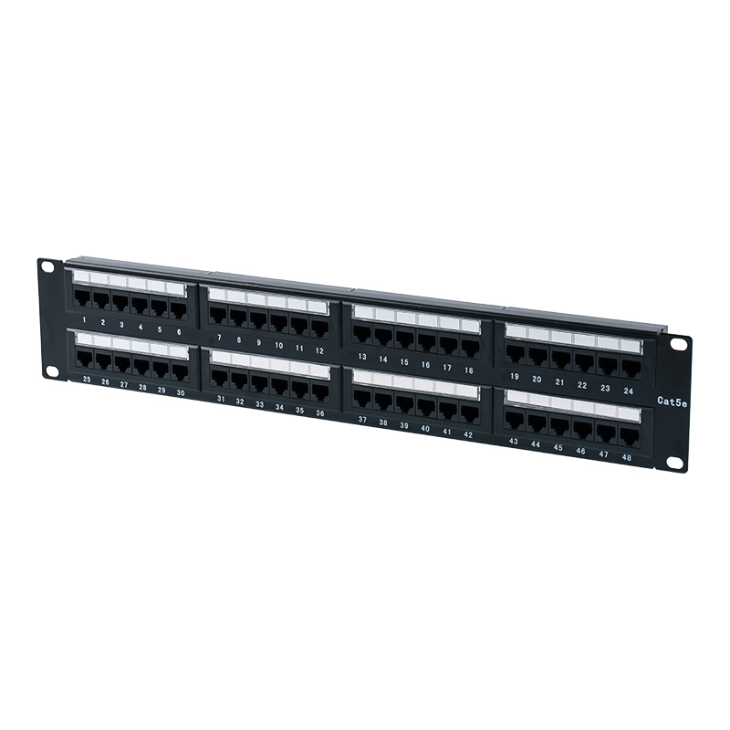 Cat5e 19 นิ้ว 2U แผงแพทช์ 48 พอร์ต Unshielded (IDC เอนกประสงค์ พร้อมแผ่นกระดาษแข็งพลาสติก) SP-3204D48-C5E
