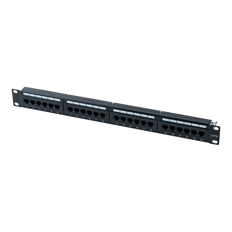 Cat6e 19 นิ้ว 1U แผงแพทช์ 24 พอร์ตที่ไม่มีการหุ้มฉนวน (IDC เอนกประสงค์) SP-3310D24-C6A