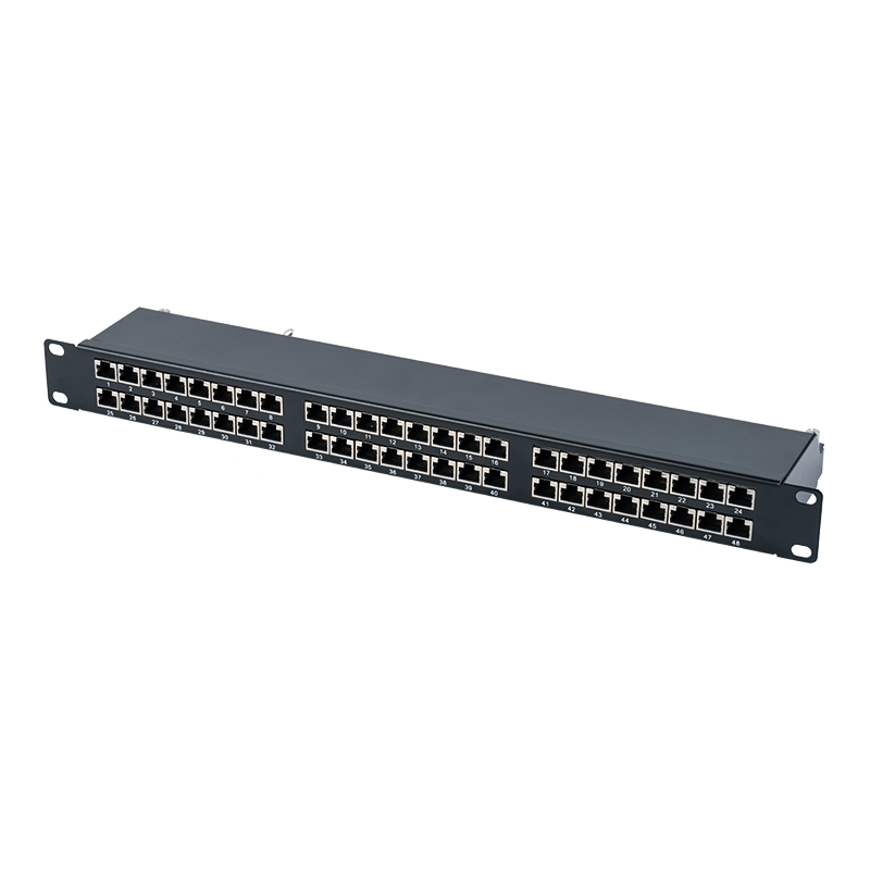 Cat6e แผงแพทช์ 48 พอร์ตป้องกัน 1U ขนาด 19 นิ้ว SP-3262SK48-C6A